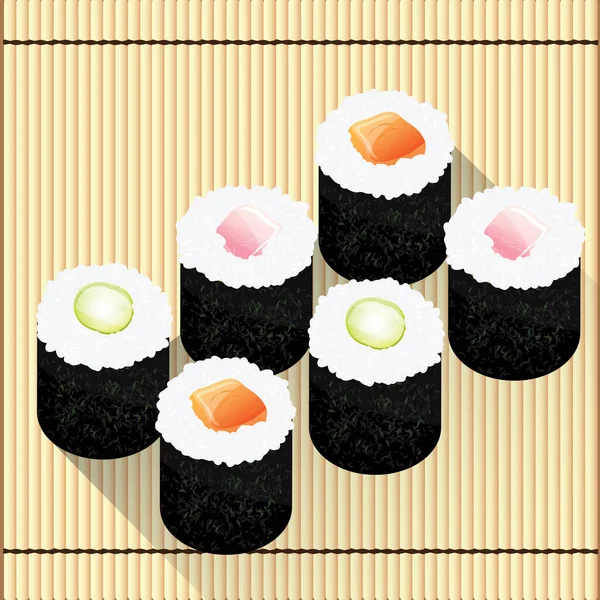 Conjunto Sushi Com Comida Japonesa — Vetor de Stock