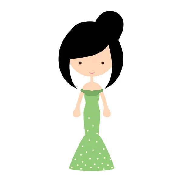 Nettes Cartoon Mädchen Rosa Kleid Mit Langen Haaren — Stockvektor