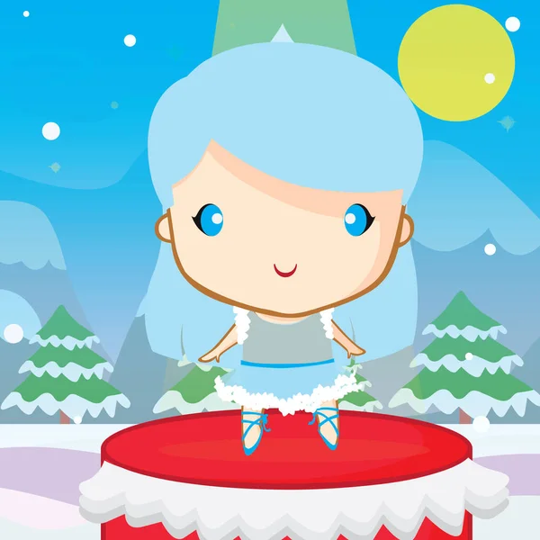 Wintersneeuwpop Met Een Kerstboom — Stockvector