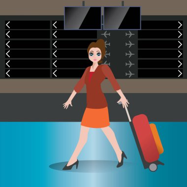 Elinde bavul ve havaalanı çantası olan bir kadın.