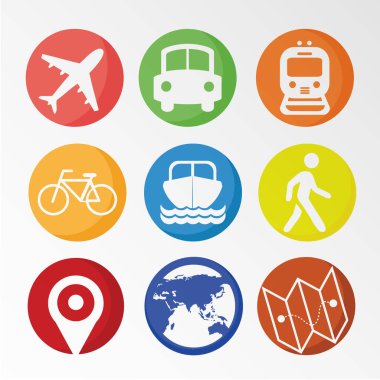 Seyahat simgeleri ayarlandı. Vektör illüstrasyonu