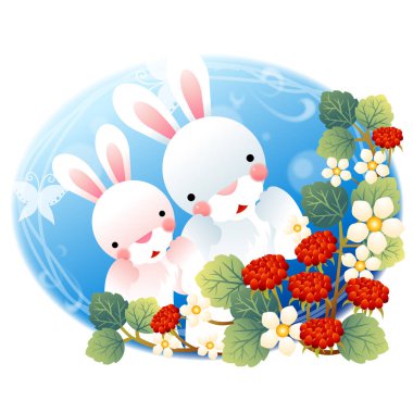 Beyaz arka planda Paskalya tavşanı ve yumurta