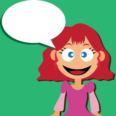 Konuşma baloncukları olan mutlu küçük kız.