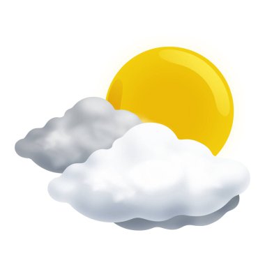 Beyaz arkaplanda bulutlar ve güneş