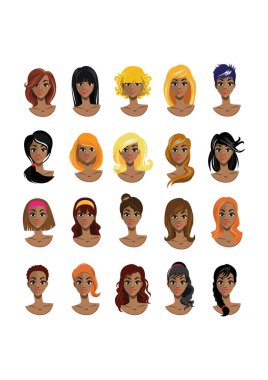 Bir çift kadın yüzü. vektör illüstrasyonu