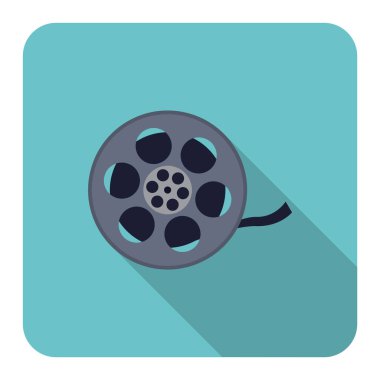 Film makarası ikonu. Web için film vektör düğmesinin düz çizimi