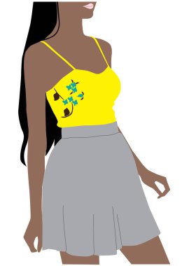 Çiçekli elbiseli bir kadın.