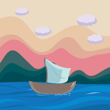 Denizdeki bir teknenin vektör çizimi