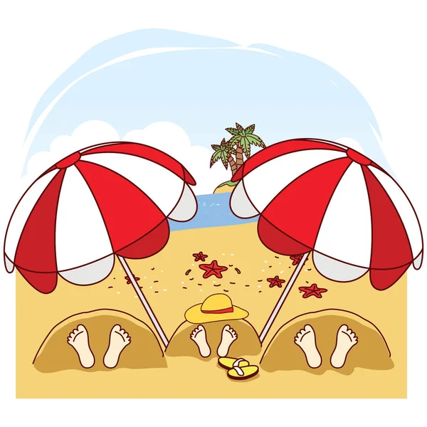 有雨伞和配件的夏季海滩 — 图库矢量图片