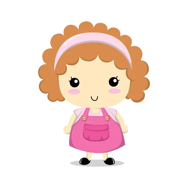 粉红连衣裙的可爱卡通女郎 — 图库矢量图片
