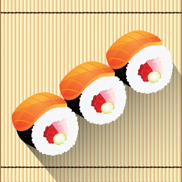 Japansk Mat Sushi Med Rullar Vektor Illustration — Stock vektor