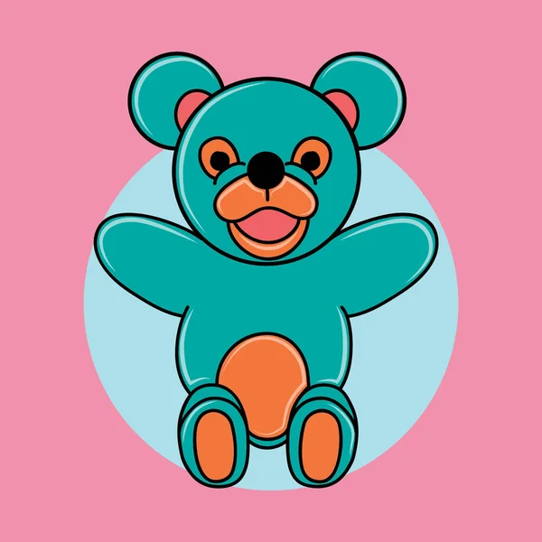 Niedlicher Teddybär Mit Rosa Herz Auf Blauem Hintergrund — Stockvektor
