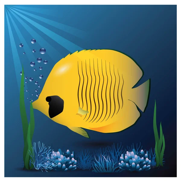 Ilustração Vetorial Peixes Amarelos Mar — Vetor de Stock