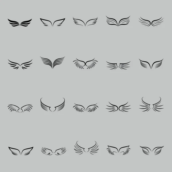 Reihe Von Vektorsymbolen Von Vögeln Und Flügeln — Stockvektor