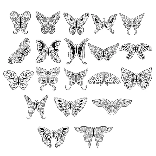 Conjunto Mariposas Negras Ilustración Vectorial — Vector de stock