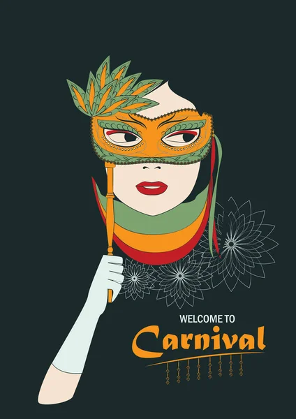 Vector Illustration Woman Carnival Costume Mask — Stock Vector