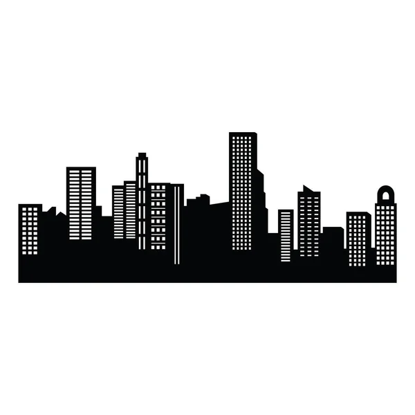 Silueta Una Ciudad Con Edificios Blanco Negro — Vector de stock