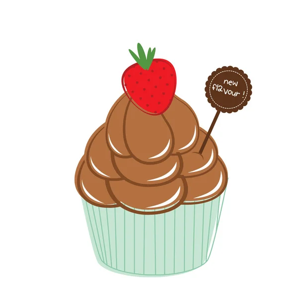 Delizioso Cupcake Con Illustrazione Vettoriale Ciliegia — Vettoriale Stock