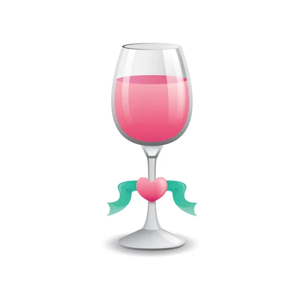 Glas Vin Med Ett Rött Hjärta — Stock vektor
