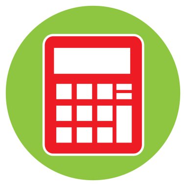 Hesap makinesi vektör simgesi. biçim iki renkli düz sembol, yoğun kırmızı ve siyah renkler, yuvarlak açılar, beyaz