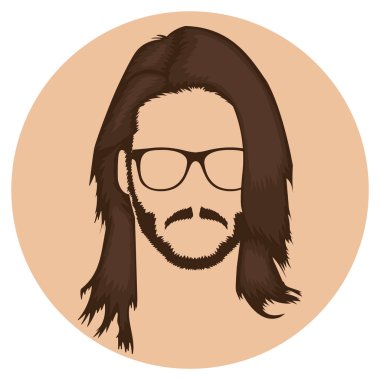 Sakallı ve bıyıklı hippi adam. vektör illüstrasyonu