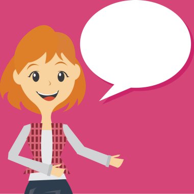 Konuşma baloncuğu tutan bir kadının vektör çizimi