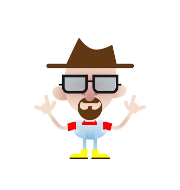 Gözlüklü komik çizgi film adamı.