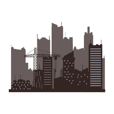 Beyaz arka planda gökdelenleri olan bir şehrin silueti