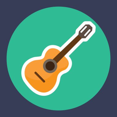 Gitar ikonu. yeşil arkaplanda izole edilmiş müzik vektörü düğmesinin düz çizimi