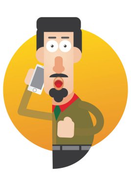 Ofisin arka planında cep telefonu olan iş adamı.