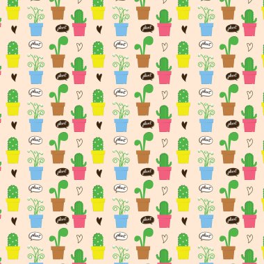 Kaktüs ve çiçeklerle kusursuz desen