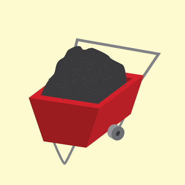 wheelbarrow with a shovel and a bucket on a white background