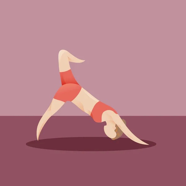 Ragazza Che Pratica Yoga Colore Vettoriale Illustrazione — Vettoriale Stock