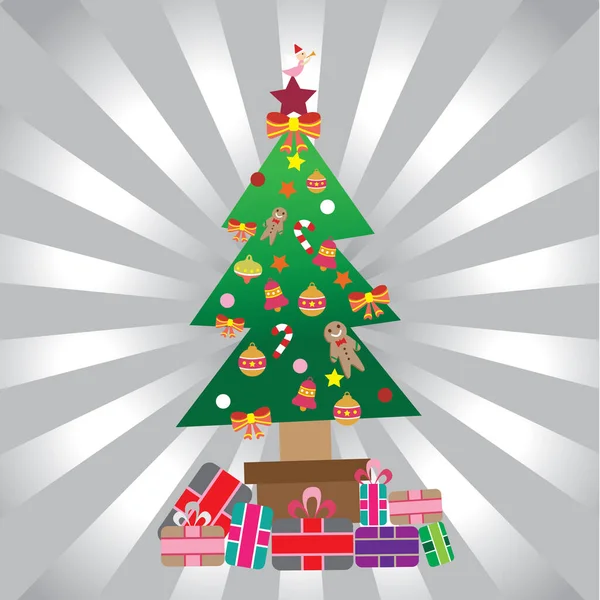 Árbol Navidad Con Regalos Decoraciones — Vector de stock