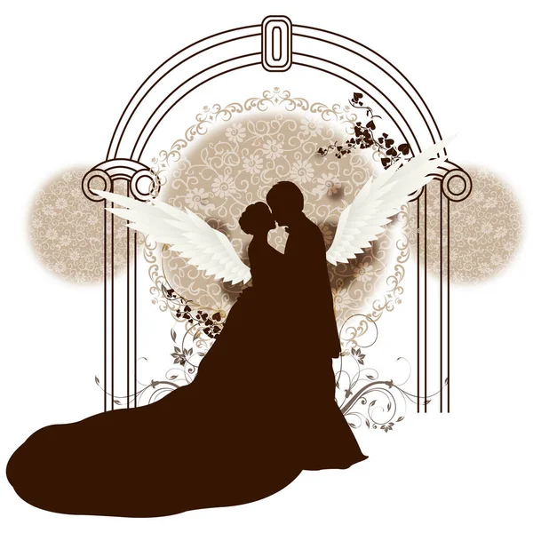 天使と花嫁との結婚式招待カード — ストックベクタ