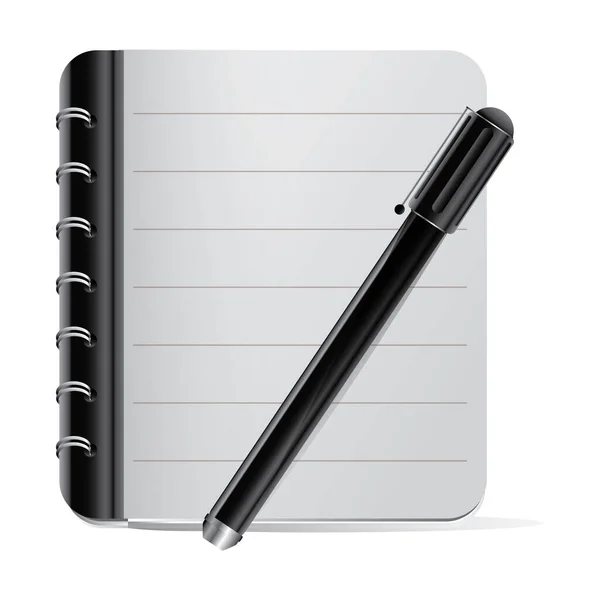 Cuaderno Blanco Negro Con Pluma Sobre Fondo Madera — Vector de stock