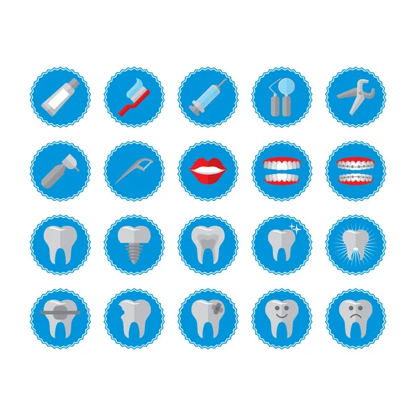 Zahnpflege Und Zahnsymbole Eingestellt Vektorillustration — Stockvektor