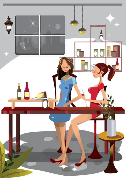 Ilustração Vetorial Uma Menina Bonita Uma Cozinha — Vetor de Stock