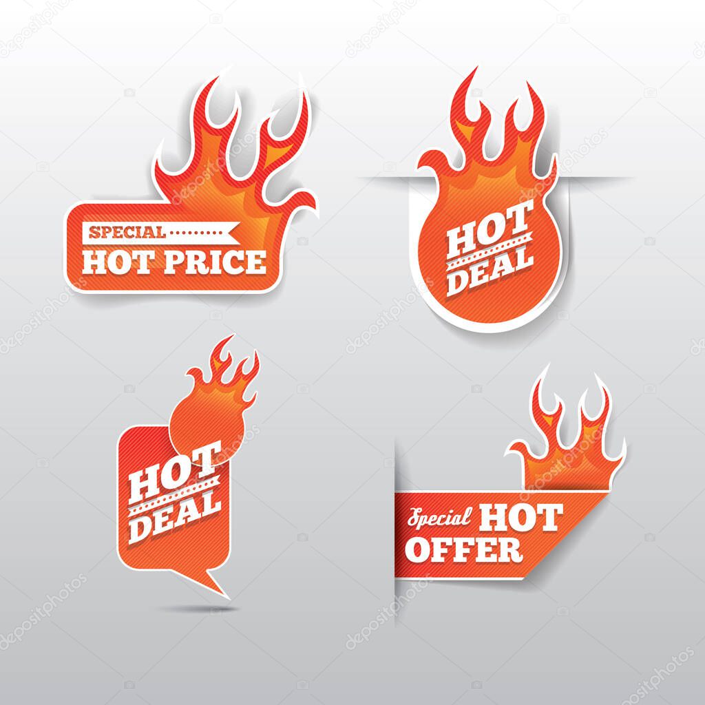 vector red discount stickers with shadow on grey background