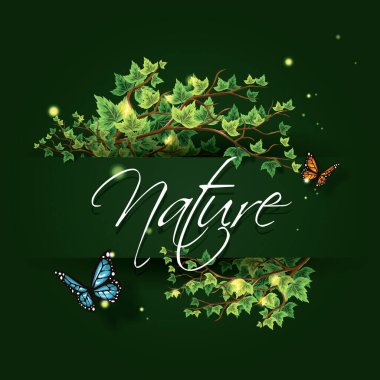 Kelebekli ve çiçekli bir arka planın vektör çizimi