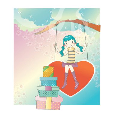 Hediye kutusu ve hediyesi olan kız.