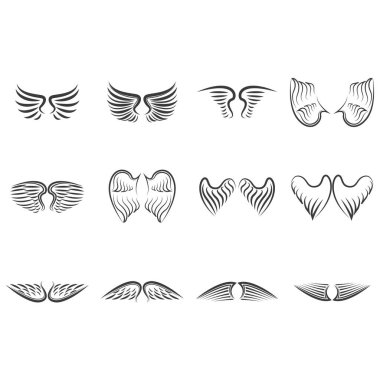 Kuşların siyah beyaz ikonlarından oluşan vektör kümesi