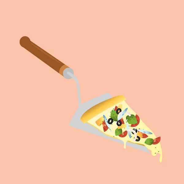 Διανυσματική Απεικόνιση Μιας Πίτσας Συστατικά Και Ένα Κομμάτι Τυρί Στην — Διανυσματικό Αρχείο