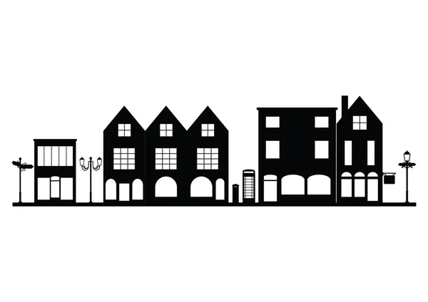 Silhouette Bâtiment Avec Une Ville Noir Blanc — Image vectorielle