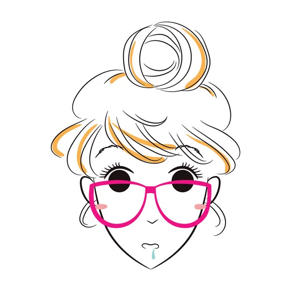 Gözlük Takan Sevimli Bir Kızın Vektör Çizimi — Stok Vektör