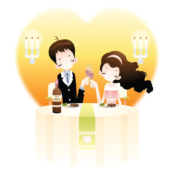 Illustration Eines Paares Einem Restaurant — Stockvektor