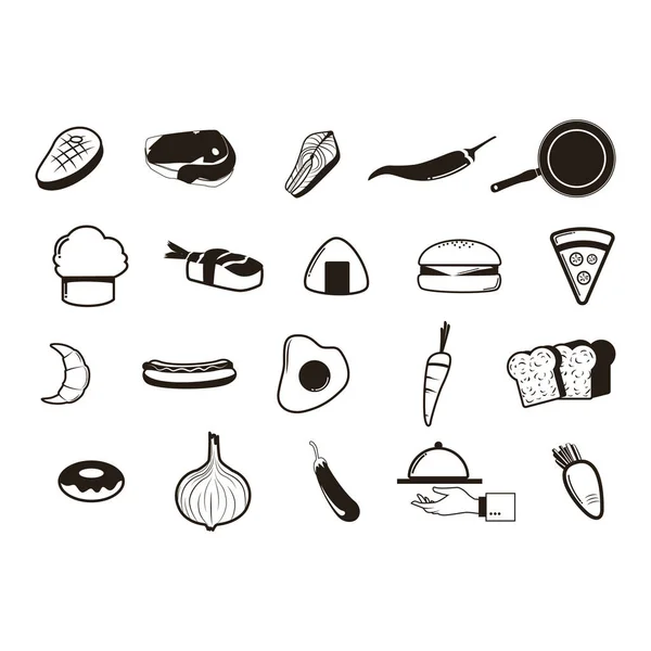食べ物や料理のアイコンのベクトル図 — ストックベクタ