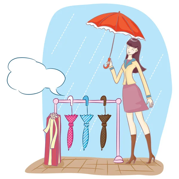 Ilustración Una Chica Con Paraguas — Vector de stock