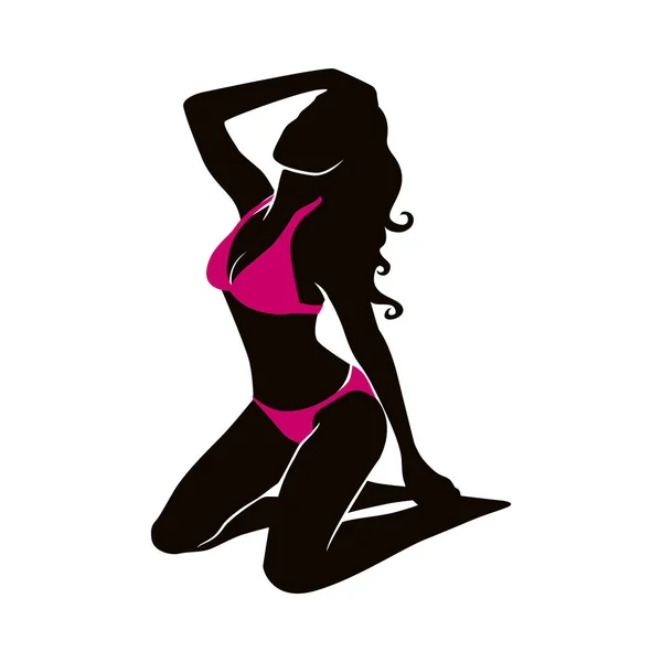 Silueta Una Mujer Bikini — Vector de stock