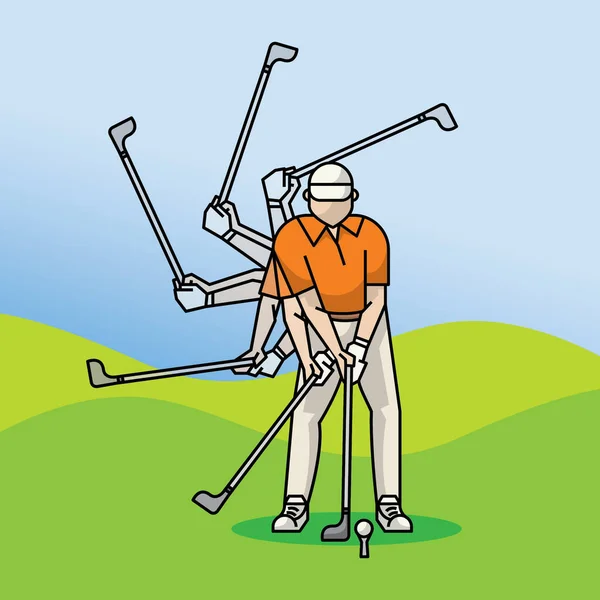 ゴルフプレイヤーの動きのベクトルイラスト — ストックベクタ